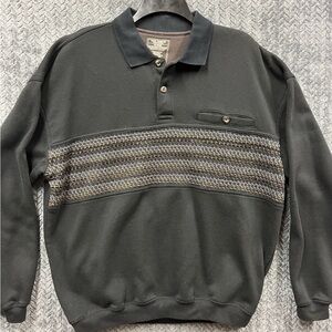 Vtg. Safe Harbor Sportwear Long Sleeve Pullover Sweatshirt 1/4 Button Black XL